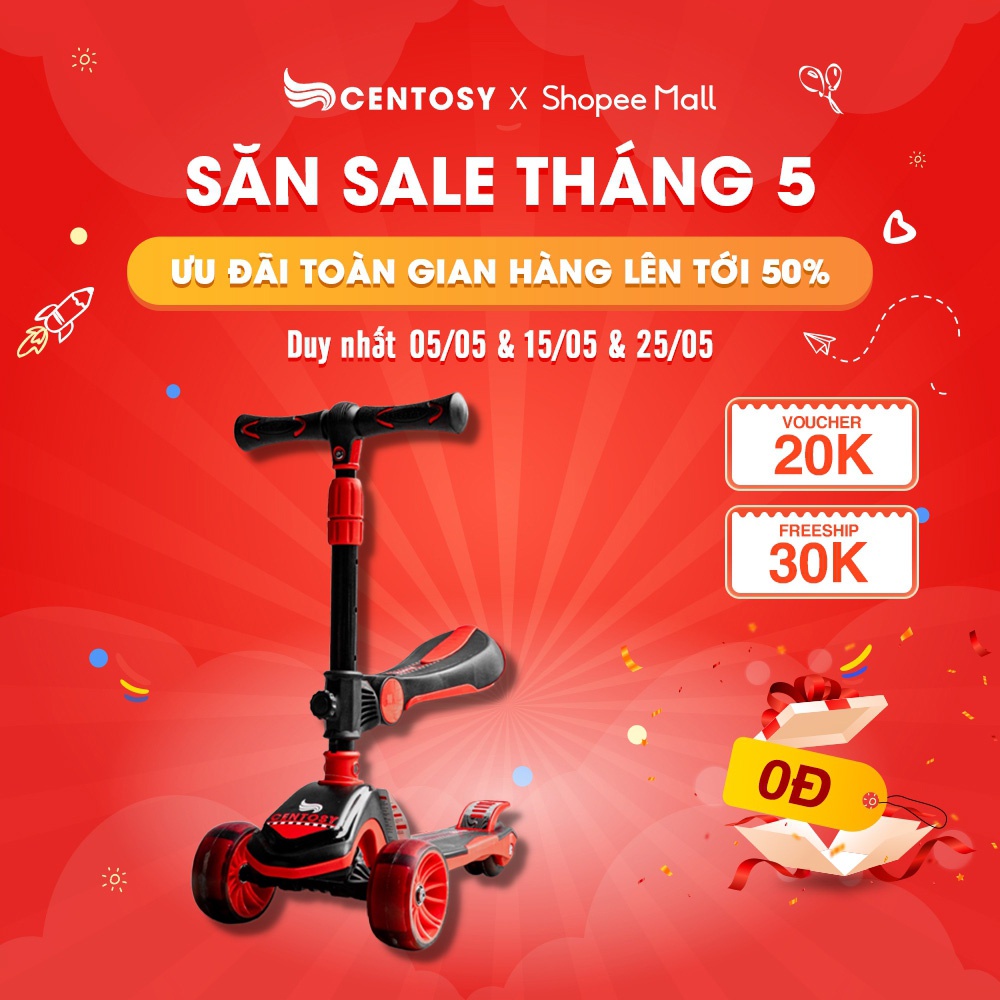 Xe Scooter Trẻ Em Cao Cấp - Centosy Scooter S6 - Bánh Đèn Phát Sáng, Form Chắc Chắn