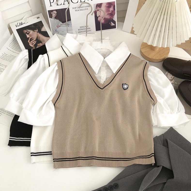 áo len gile nữ học sinh kiểu dáng thể thao hàn quốc chất đẹp hàng quảng châu cao cấp A68 Noiyxanh nội y xanh chất len qu