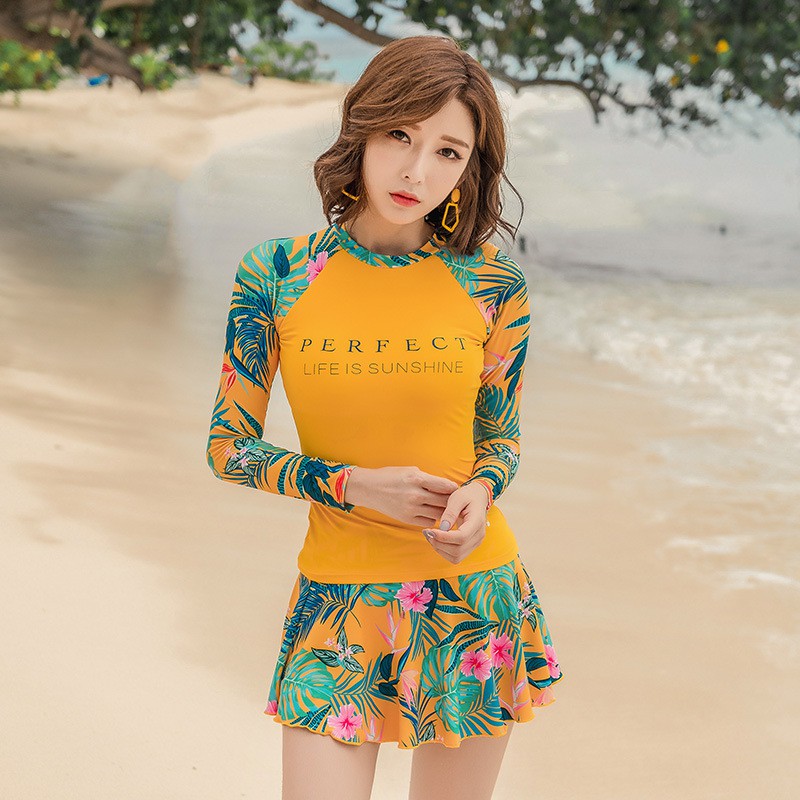 Bộ Đồ Bơi Áo Tay Dài + Chân Váy Thời Trang Quyến Rũ Cho Nữ