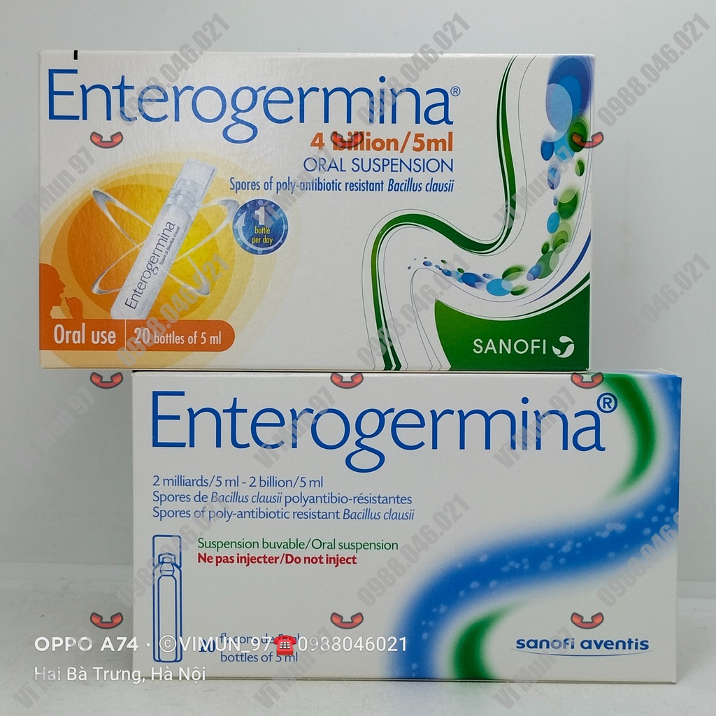 Men vi sinh Enterogermina- Phòng ngừa rối loạn hệ vi khuẩn đường ruột hộp 20 ống