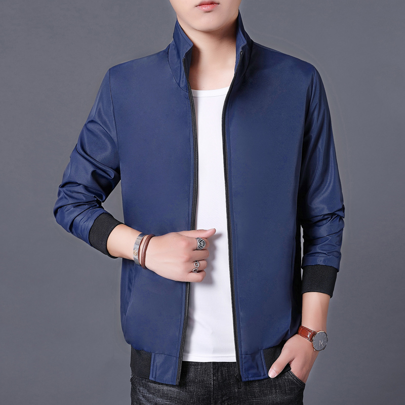 Men's casual business jacket fashion stand collar solid color multi-pocket jacket | WebRaoVat - webraovat.net.vn