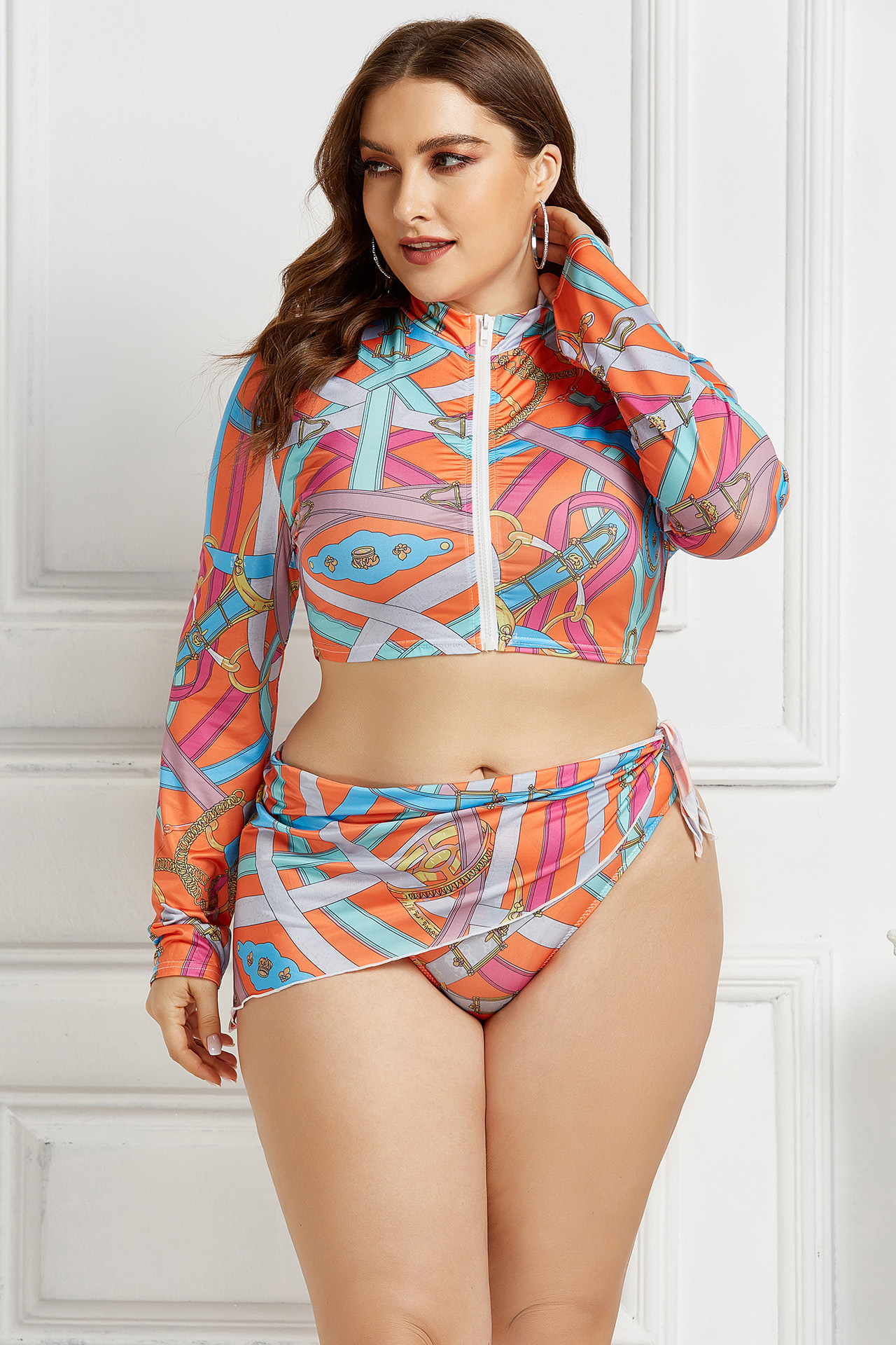 Bộ Đồ Bơi Bikini 3 Mảnh Tay Dài Size Lớn 2xl-5xl