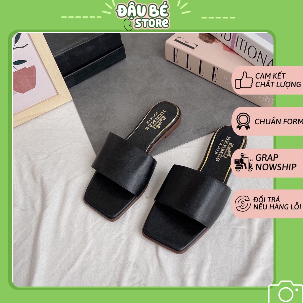 Dép Lê Quai Ngang Hm Nữ Cao Cấp - Dép Da Hở Mũi Đế Bệt Trơn Phong Cách Thời Trang Sang Chảnh - Daube - D004