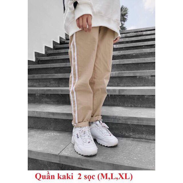 quần kaki basic kẻ trắng