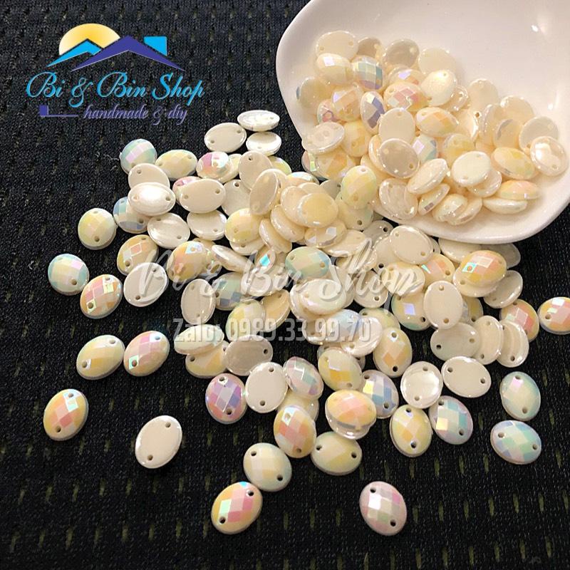 Đá Kết Oval Màu Kem Sữa Cừ Đính Kết Trang Phục Thời Trang, Làm Phụ Kiện Handmade