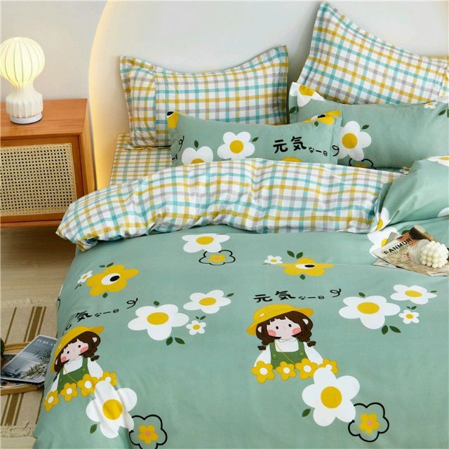 Bộ Chăn Ga Gối Hoa Dây Xanh Cotton Poly