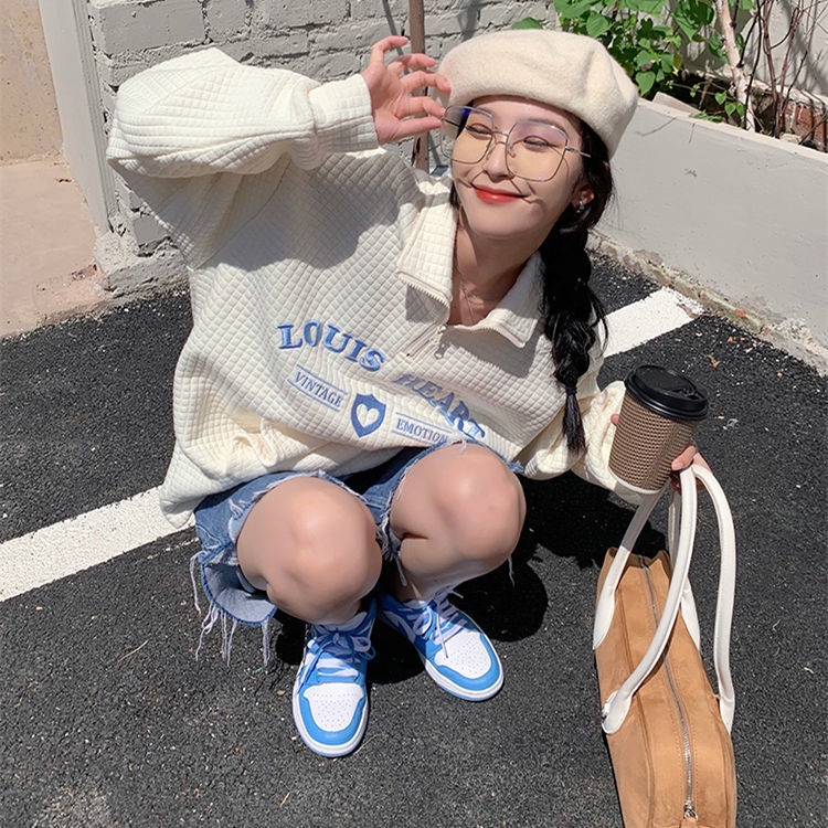 Áo khoác sweater dáng rộng có khóa kéo thời trang dành cho nữ