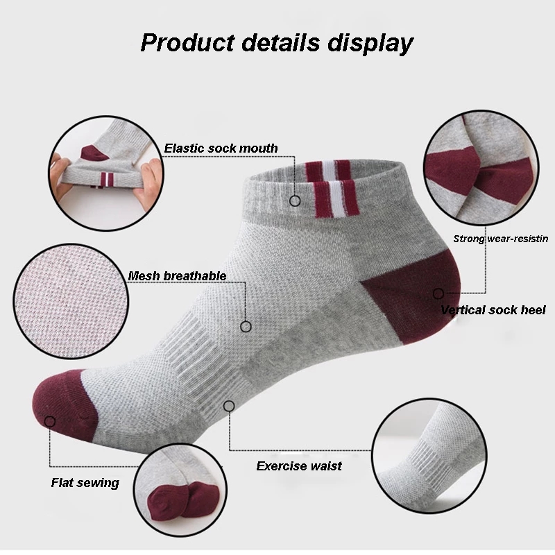 Vớ Cotton Cổ Ngắn Màu Trơn Thấm Hút Mồ Hôi Thoáng Khí Cho Nam