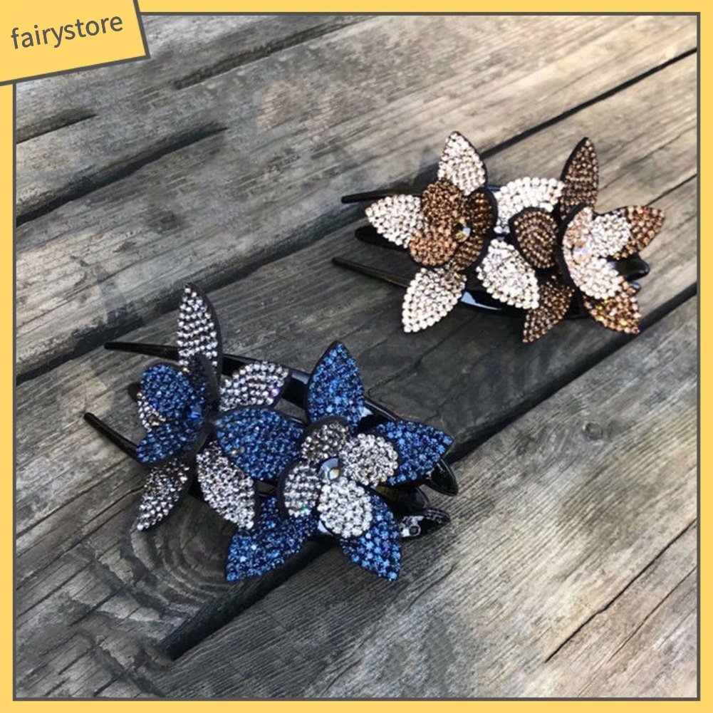 Kẹp tóc họa tiết hoa đính đá lấp lánh sang trọng cho nữ