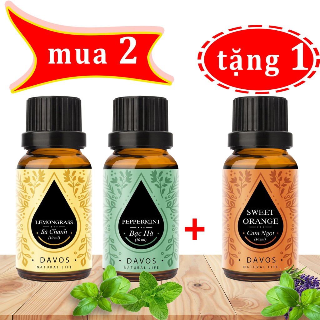 [MUA 2 TẶNG 1] Tinh dầu thơm phòng DAVOS nguyên chất 100% 10ml | Xuất xứ Ấn Độ | Khử mùi diệt khuẩn hiệu quả