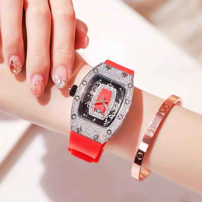 Đồng Hồ Quartz Nữ Hiển Thị Ngày Đính Hột Xoàn Chất Lượng Cao RM