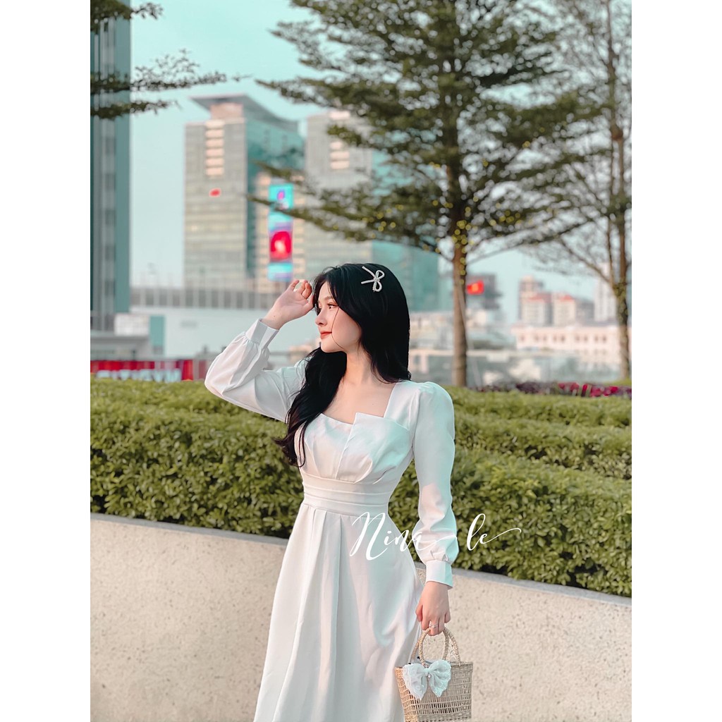 [New] Đầm trắng dự tiệc cổ xếp búp dáng cực chuẩn vải may kỹ 2 lớp | BigBuy360 - bigbuy360.vn