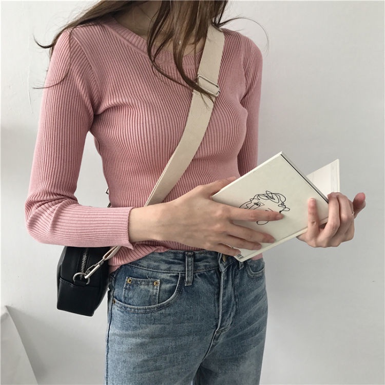 Áo Sweater Trơn Tay Dài Thời Trang Trẻ Trung 198826 Áo Sweater Dáng Ôm Thiết Kế Đơn Giản Cá Tính