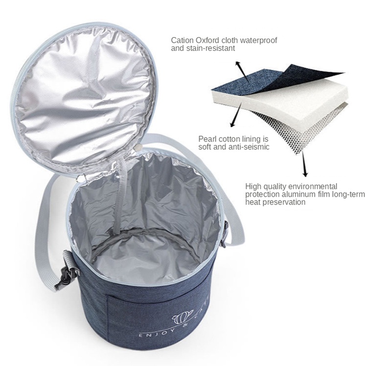 Túi giữ nhiệt đựng hộp cơm trưa hình tròn chất liệu vải oxford chống thấm nước