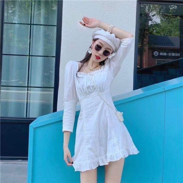 [ ẢNH CẬN VẢI] ĐẦM ULZZANG TRẮNG CHẤT VẢI COTTON THUÊ XINH XẮNXIN