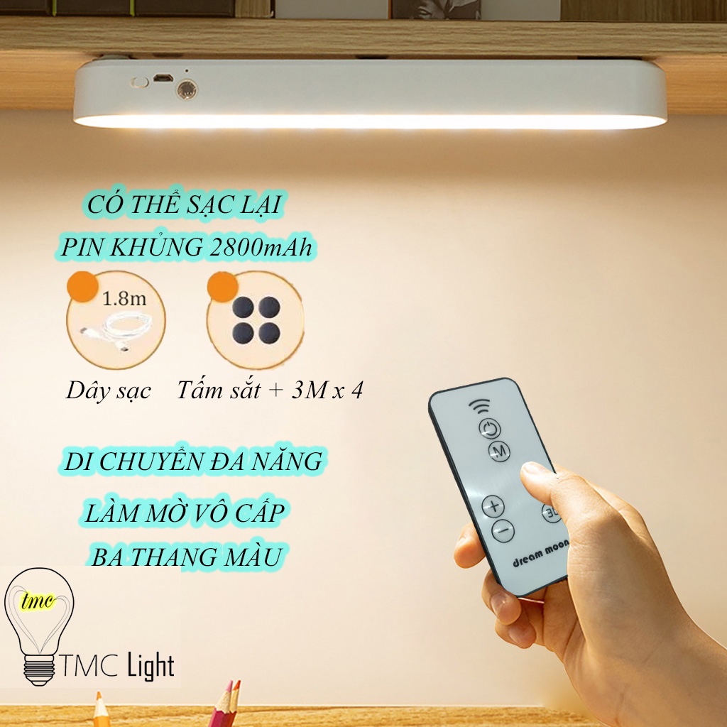 Đèn học thông minh, điều chỉnh độ sáng, đèn led tích điện pin khủng 2800mAh - TMC Light - 13112