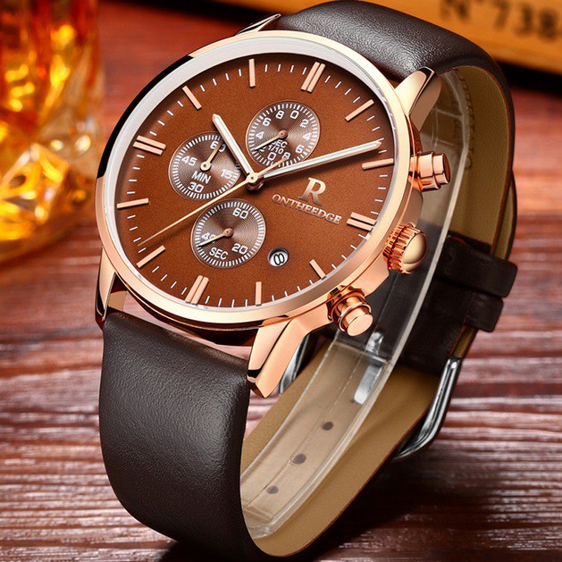 Đồng hồ nam dây da 6 kim Ontheedge 018 fullbox
