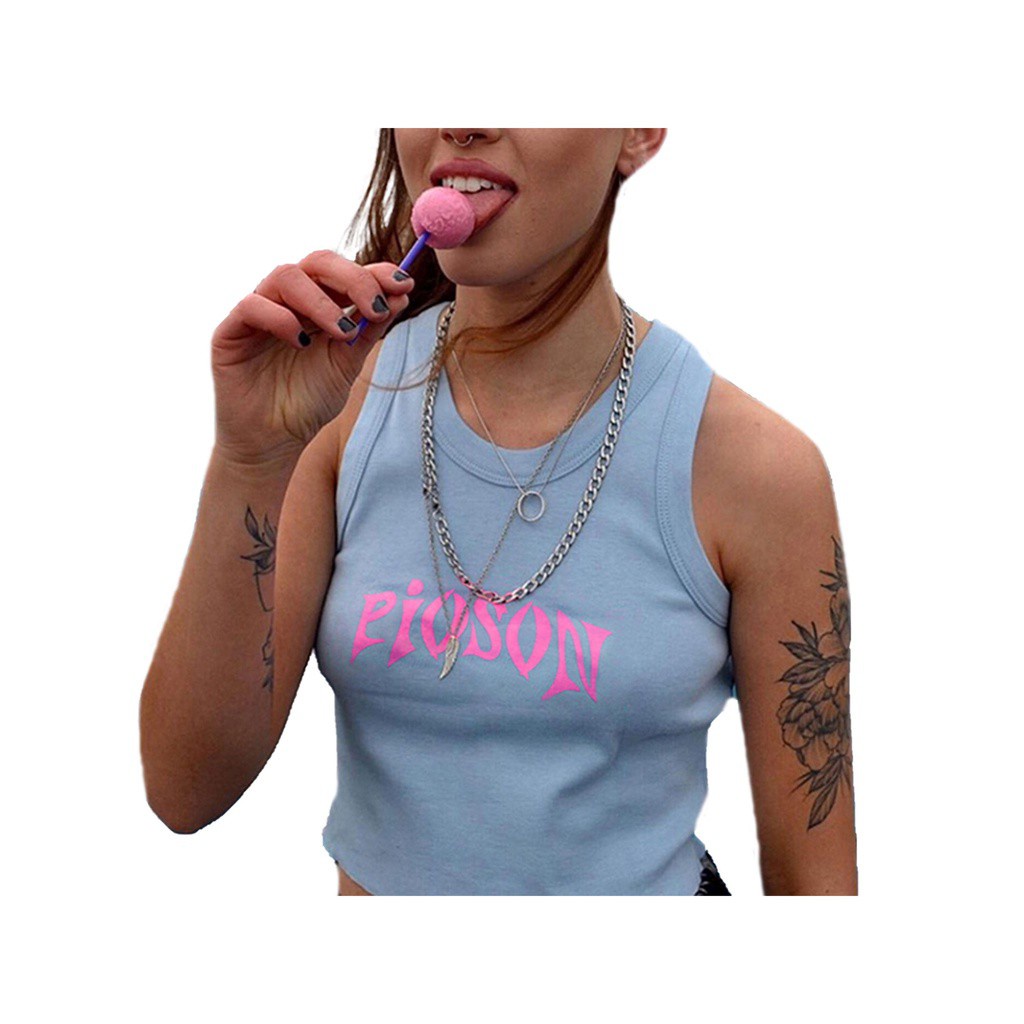 Áo Croptop Sát Nách Cổ Tròn In Chữ Thời Trang Mùa Hè Cho Nữ