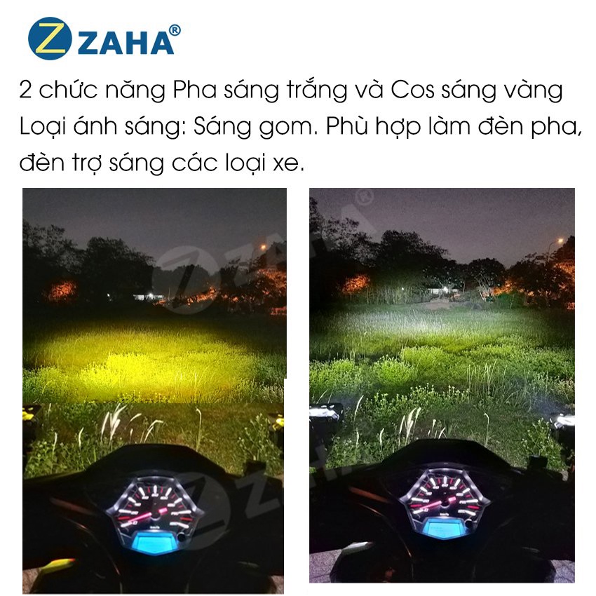 Đèn trợ sáng S26 ZAHA cos vàng pha trắng siêu sáng dành cho motor, xe máy