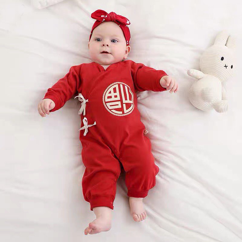 Bộ body dài tay tết tài lộc - bodysuit - quần áo sơ sinh - bộ đồ liền thân cho bé trai bé gái M21.1