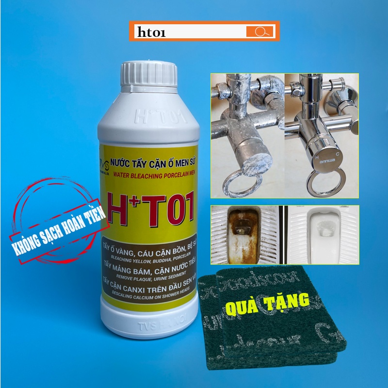 Tẩy ố, cáu bẩn đồ sứ, bồn sứ, bồn cầu HT01 (tặng pad chà)