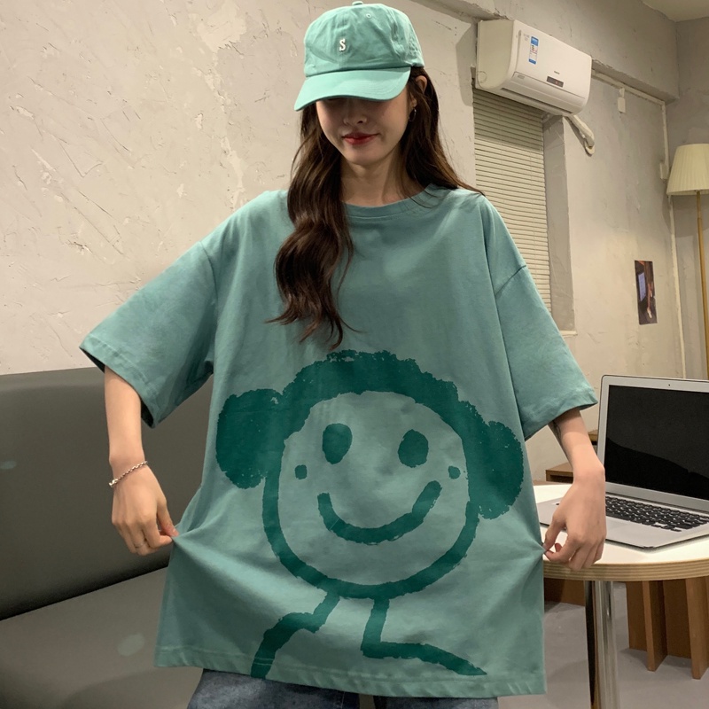 Áo Thun Tay Ngắn Cổ Tròn In Hoạt Hình Kiểu Hàn Quốc Thời Trang Mùa Thu 2021