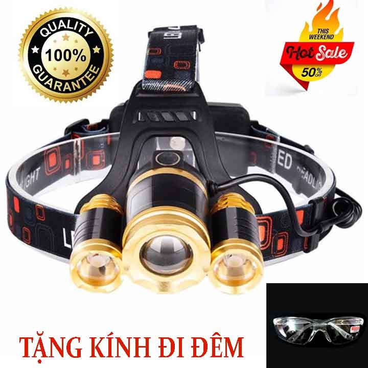 Đèn Đội Đầu 3 Bóng T6 Led Siêu Sáng Có Zoom