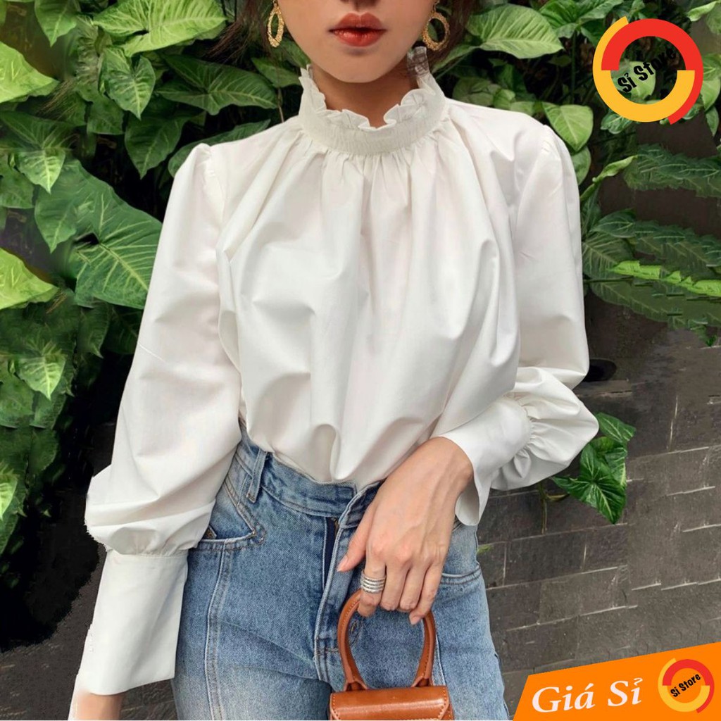 Áo Lụa Tay Dài Cổ Lọ Trendy (TRẮNG)
