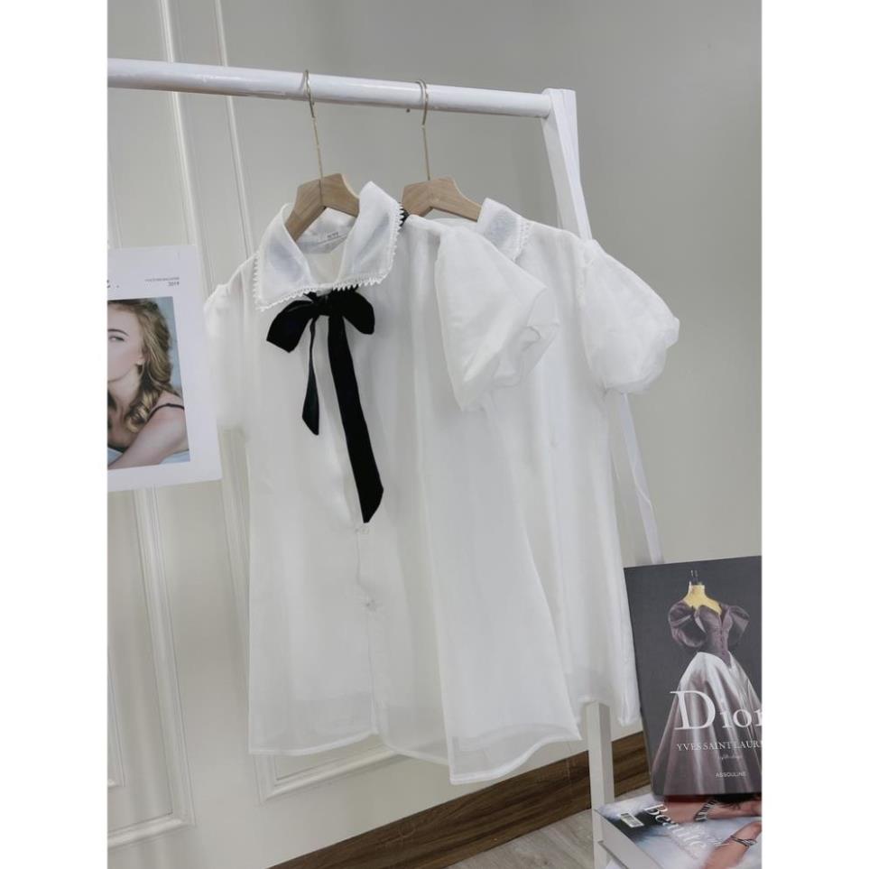 Áo sơ mi babydoll ren tơ form thụng dáng xòe áo sơ mi kiểu sang chảnh