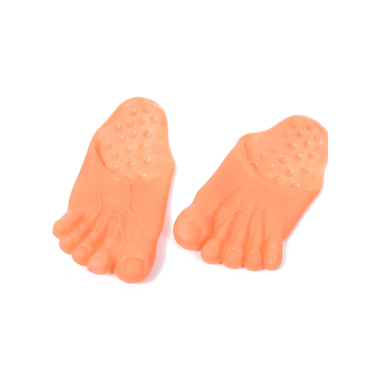 Funny slippers simulate a huge five-toe ceiling foot as Halloween props