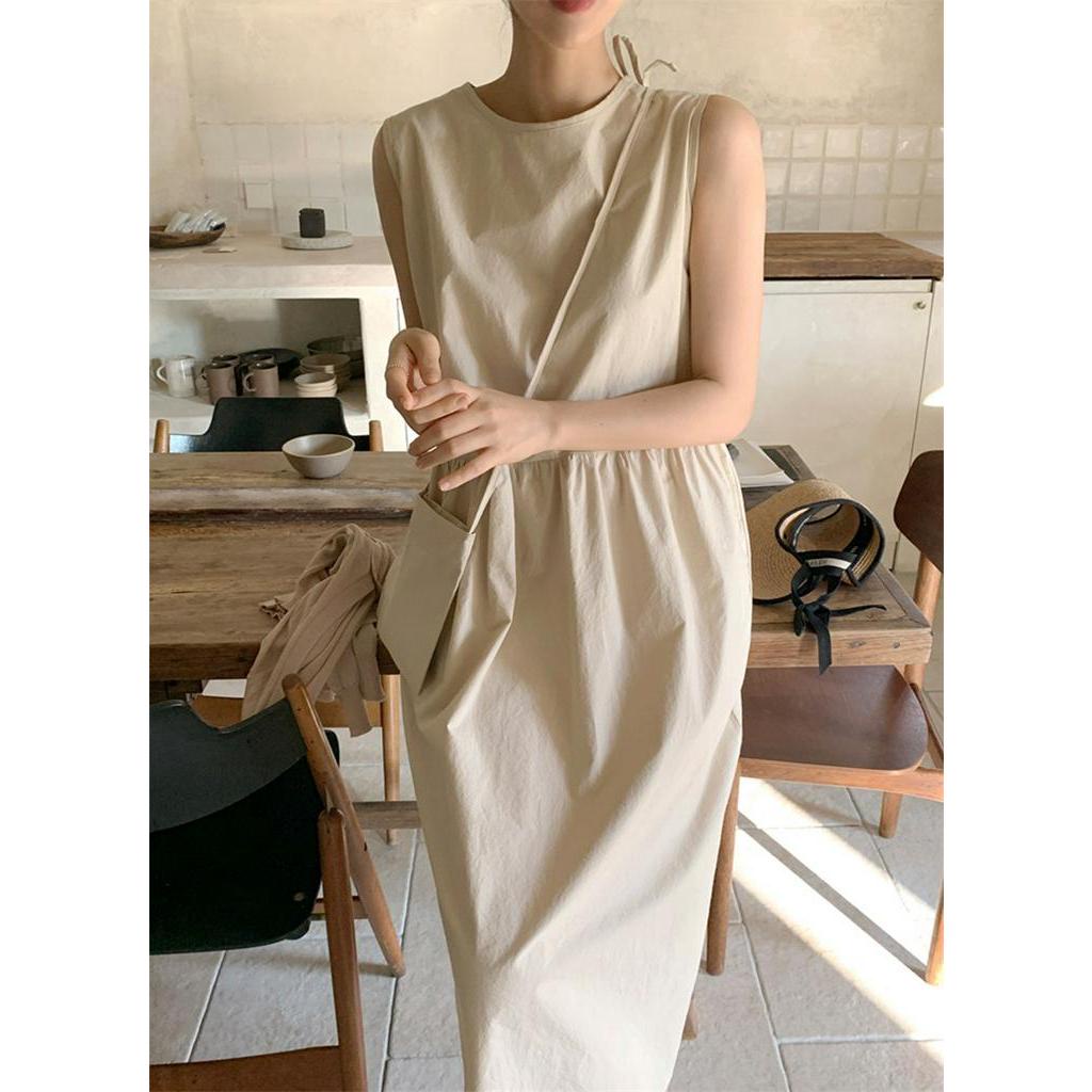 Đầm Sát Nách Xếp Ly Cổ Tròn Dáng Rộng Thời Trang Mùa Hè 51795