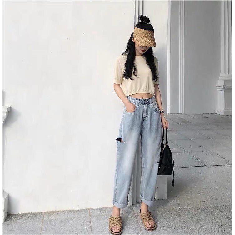 [ NGẠO NGHỄ KỆ ĐỜI!!! ] QUẦN BAGGY JEAN NỮ CAO CẤP HADI LƯNG CAO MÀU XANH NHẠT RÁCH 2 BE LỆCH CỰC HOT HIT-NL23022087