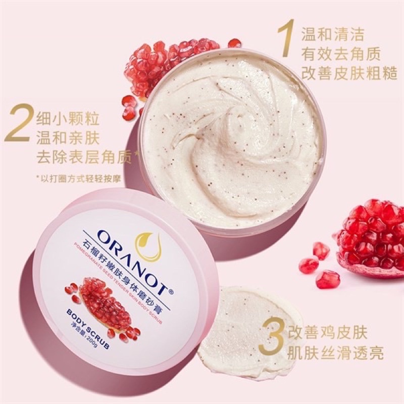 TẨY TẾ BÀO CHẾT TOÀN THÂN TINH CHẤT LỰU ĐỎ ORANOT BODY SCRUB 200G (sale mất vỏ)