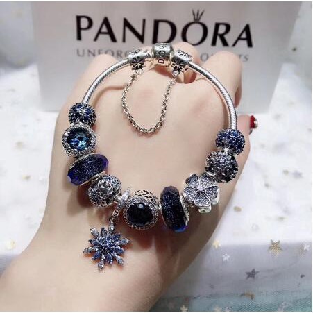 PANDORA Bộ Vòng Tay Mạ Bạc 925 Đính Pha Lê Hình Bông Tuyết Kèm Hộp Đựng Thời Trang Cho Nữ0215631