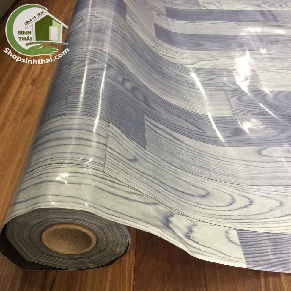 Thảm nhựa PVC simili trải sàn vân gỗ màu xám bóng