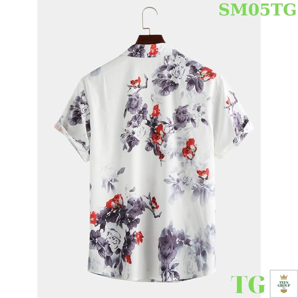 Áo Sơ Mi Nam TENJI STORE SM05TG Sơ Mi Nam Trắng Tay ngắn Wash Họa Tiết Hoa Hồng 2021 Mẫu Hot Trend (44-70kg) | BigBuy360 - bigbuy360.vn