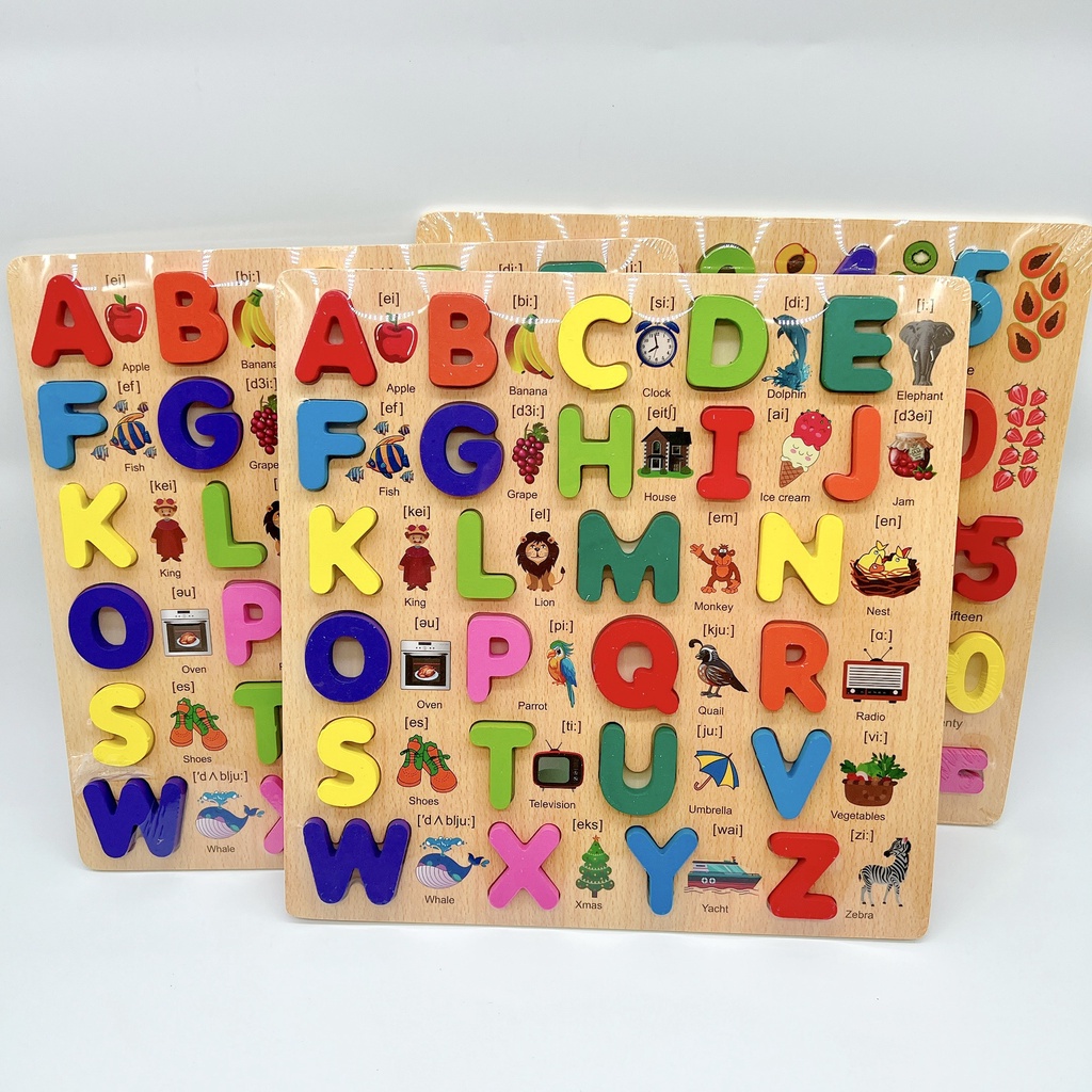 Bảng chữ cái đồ chơi gỗ bảng ghép chữ cái Tiếng Việt, Tiếng Anh bảng ghép số nổi bằng gỗ, đồ chơi cho bé