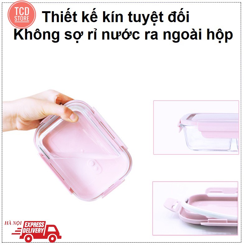 Bộ Hộp Cơm Thủy Tinh Giữ Nhiệt Văn Phòng Cao Cấp - Kèm Túi Xách và Hộp Đựng Đũa Thìa