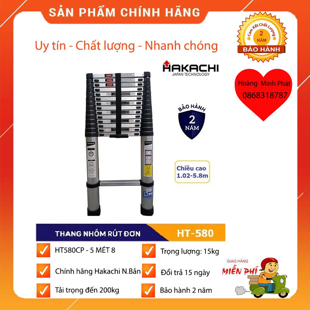 THANG NHÔM RÚT GỌN 5M8, 5M, 4M4, 4M1, 3M8 HAKACHI NHẬT BẢN - BH 2 NĂM [ HÀNG CHÍNH HÃNG ] THANG XẾP