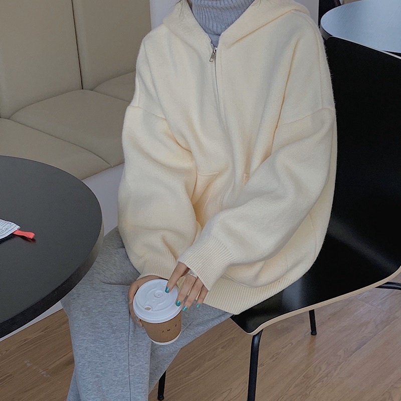 Áo Khoác Hoodie Tiệm Vải Xinh Áo Khoác Nữ Len Dáng Hoodie Màu Trơn