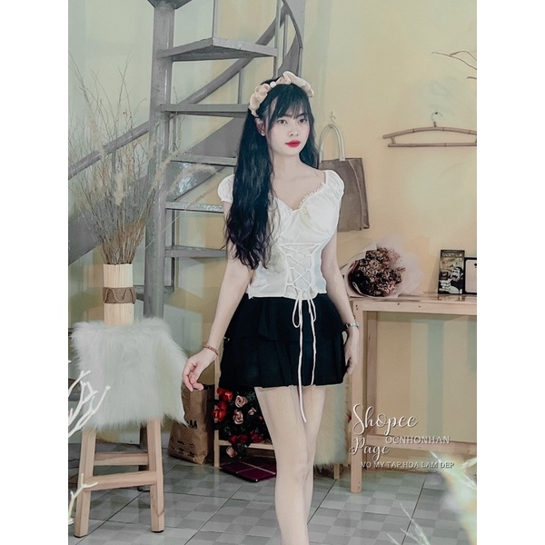 Set áo đan dây phối chân váy tầng