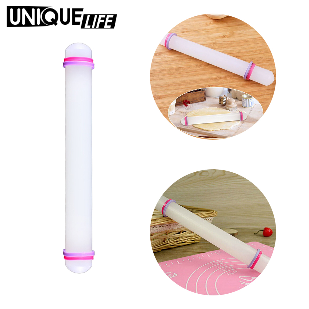 [Unique Life]Non-Stick Rolling Pin Professional with Thickness Rings Decoration Fondant Sugarcraft Pie  Decorating Plastic Roller