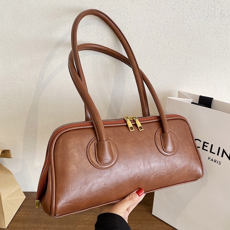 Túi đeo vai IELGY màu trơn phối khóa kéo kết cấu thời trang Pháp dễ phối đồ cho nữ