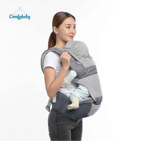 Địu ngồi cao cấp 4 tư thế 2 trong 1 AIR MESH Comfybaby CF818-Màu Xám