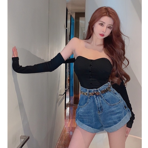 Quần Short Denim Ống Rộng Lưng Cao Uốn Xoăn Phong Cách Trung Hoa Thời Trang Mùa Hè Mới