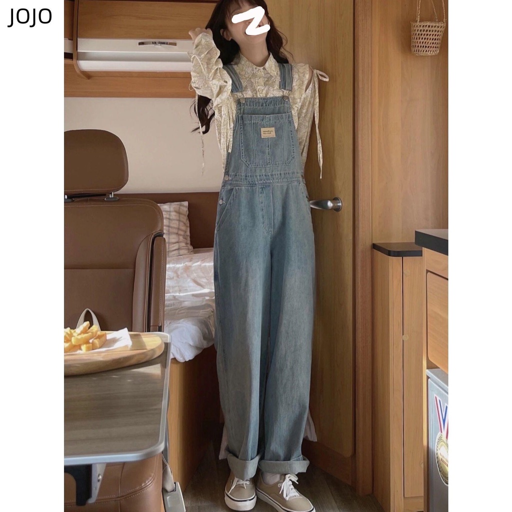 Quần Yếm Denim Lưng Cao Ống Rộng Phong Cách Retro Mỹ Thời Trang Mùa Hè Hàng Mới