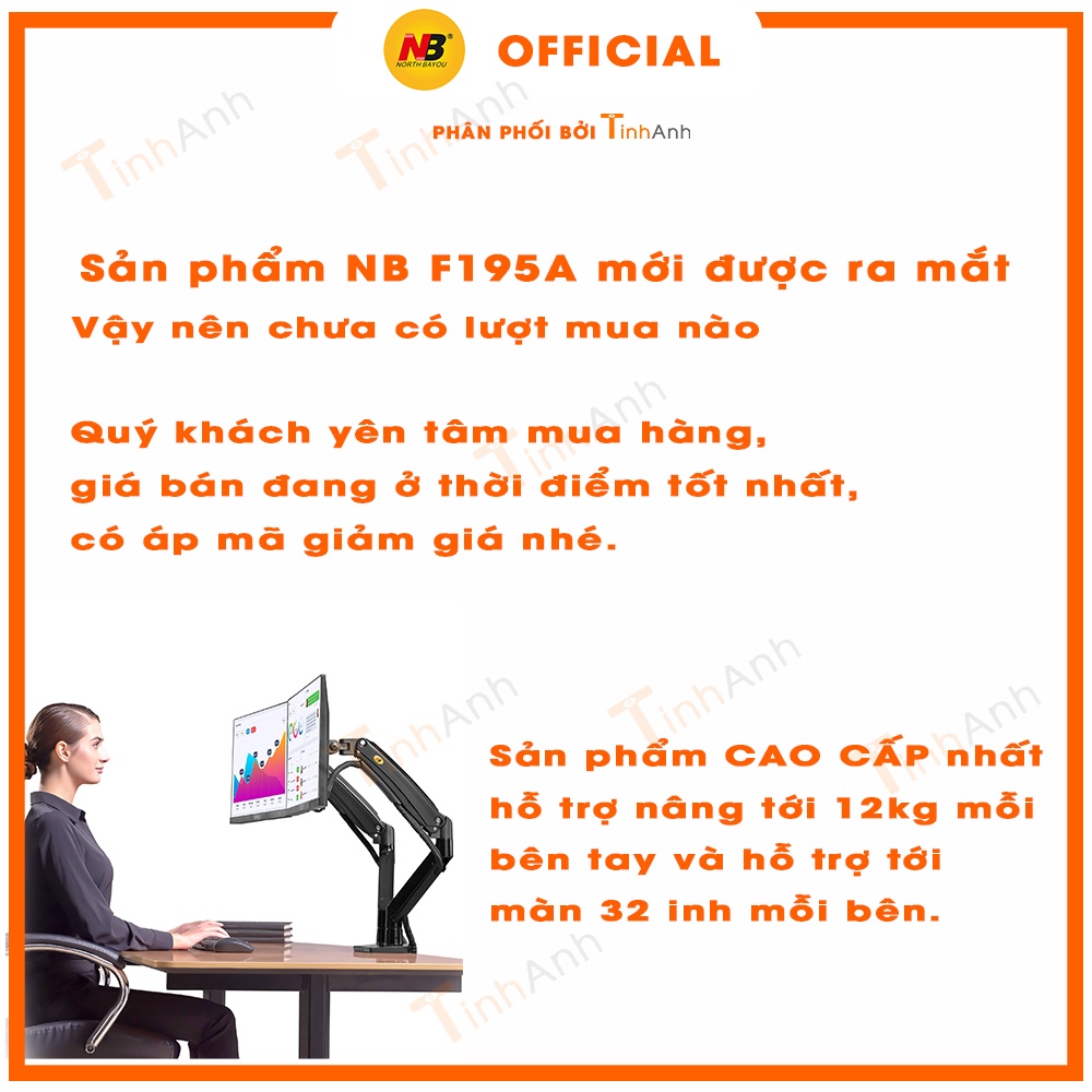 Giá Treo Hai Màn Hình Cao Cấp NB-F195A 22 - 32 Inch - Tay Treo Hai Màn Hình Máy Tính NorthBay