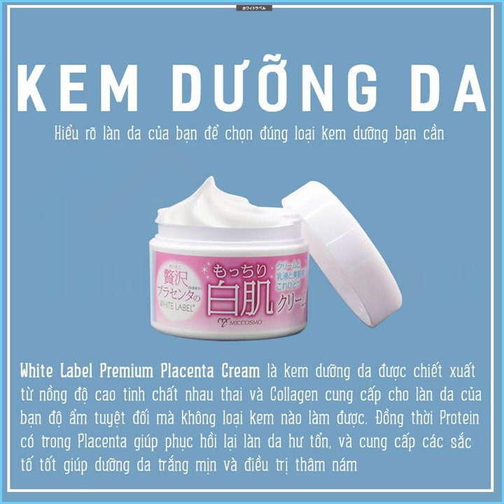 [CHÍNH HÃNG NHẬT BẢN] Kem Dưỡng Da Trắng Mịn Giàu Dưỡng Chất Nhau Thai Placenta White Label 60Gr | Ẩm Mịn | Dưỡng Trắng