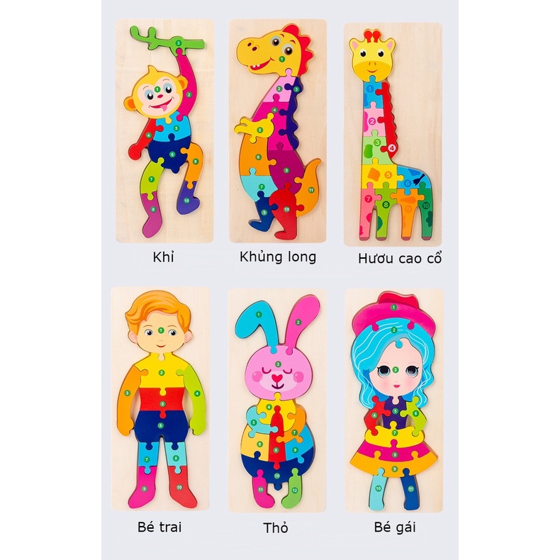 Bộ đồ chơi gỗ tranh ghép gồm 10 chi tiết nhiều màu sắc dành cho bé