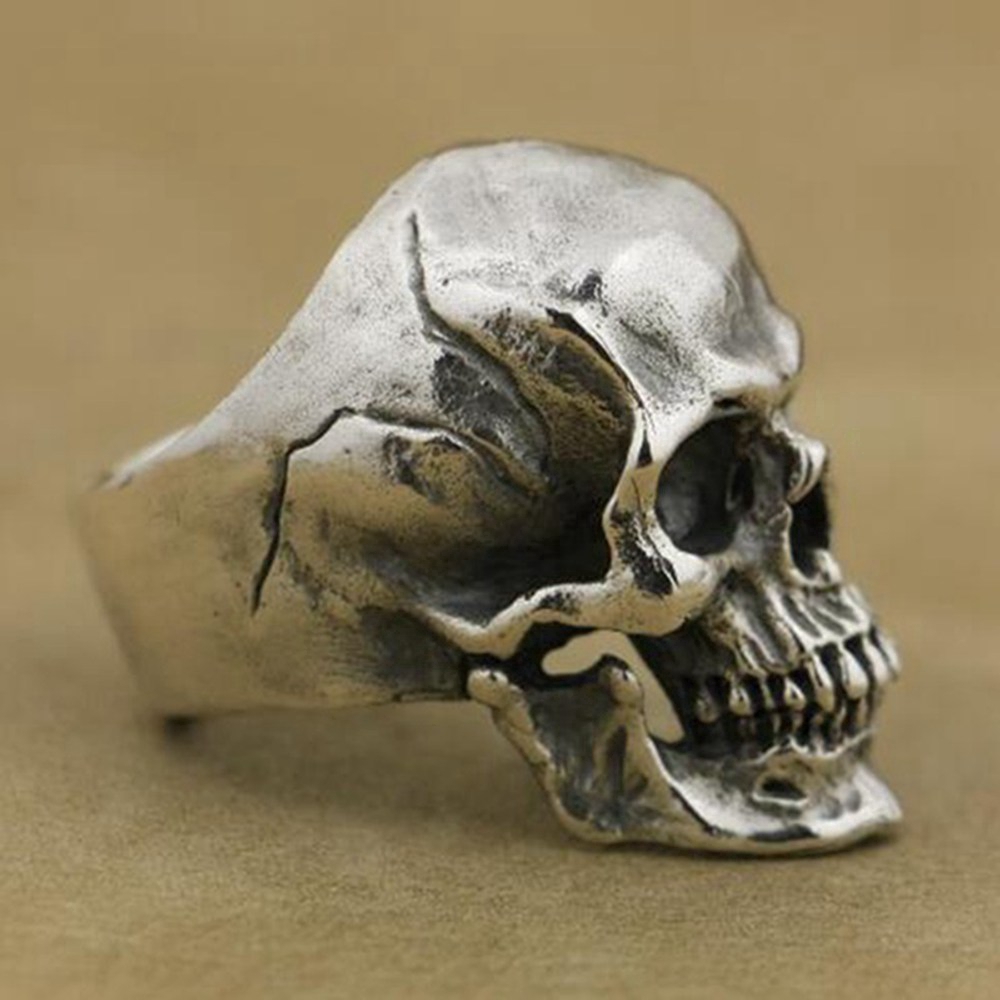 Pria Paduan Tinggi Detail Cincin Tengkorak Pria Ksatria Punk Cincin Perhiasan